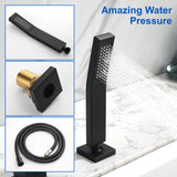 Waterfall Roman Tub Faucet with Sprayer Deck Mount Tub Filler with Hand Shower, Single Handle Bathtub Faucet Set