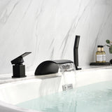 Waterfall Roman Tub Faucet with Sprayer Deck Mount Tub Filler with Hand Shower, Single Handle Bathtub Faucet Set