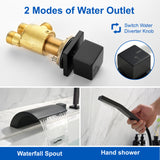 Waterfall Roman Tub Faucet with Sprayer Deck Mount Tub Filler with Hand Shower, Single Handle Bathtub Faucet Set