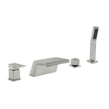 Waterfall Roman Tub Faucet with Sprayer Solid Brass Single Handle 4-Piece Deck Mounted Tub Filler