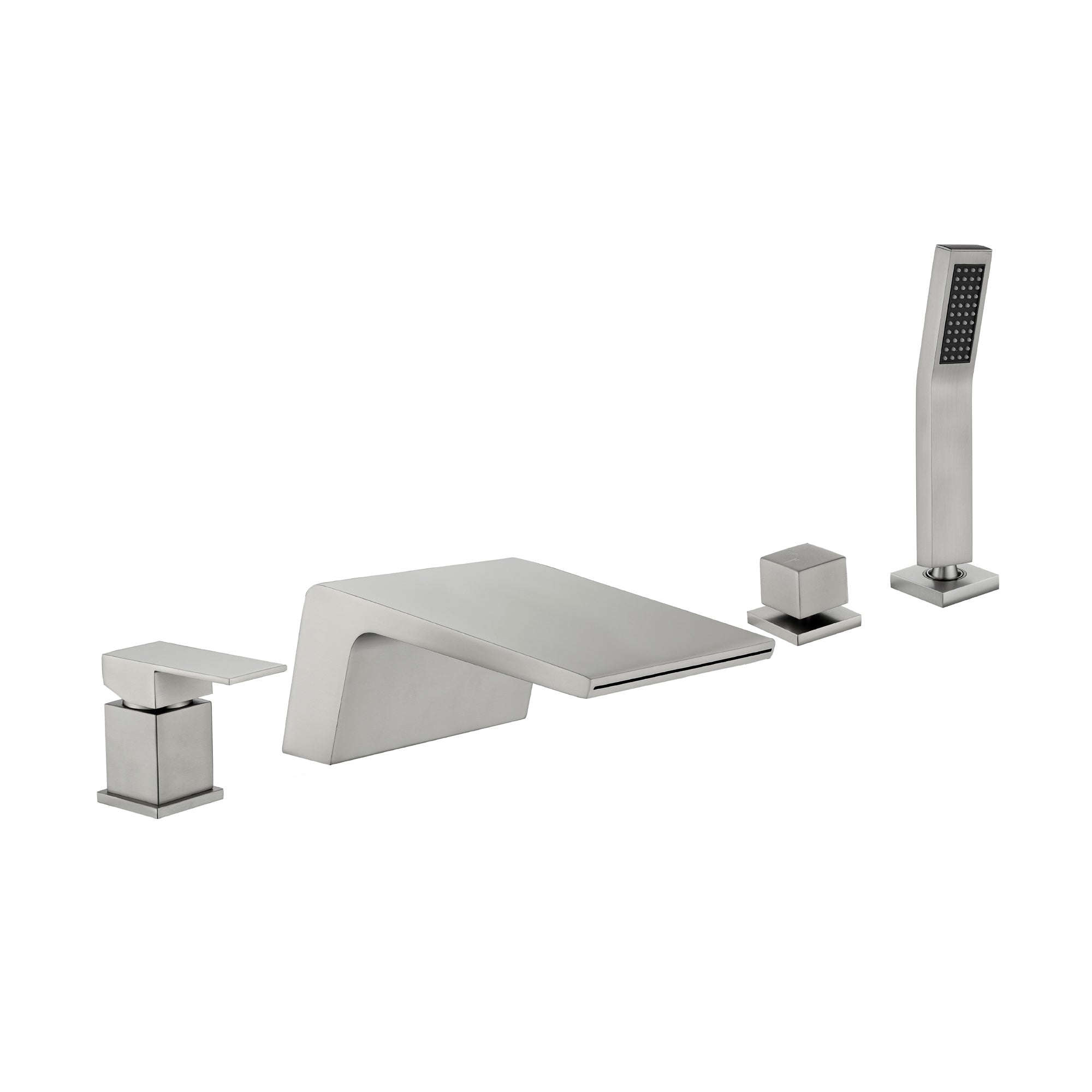 Deck Mount Roman Tub Faucet with Sprayer Waterfall Tub Filler with Hand Shower, Single Handle Bathtub Faucet Set with Handheld Shower Head, Valve and Trim Included