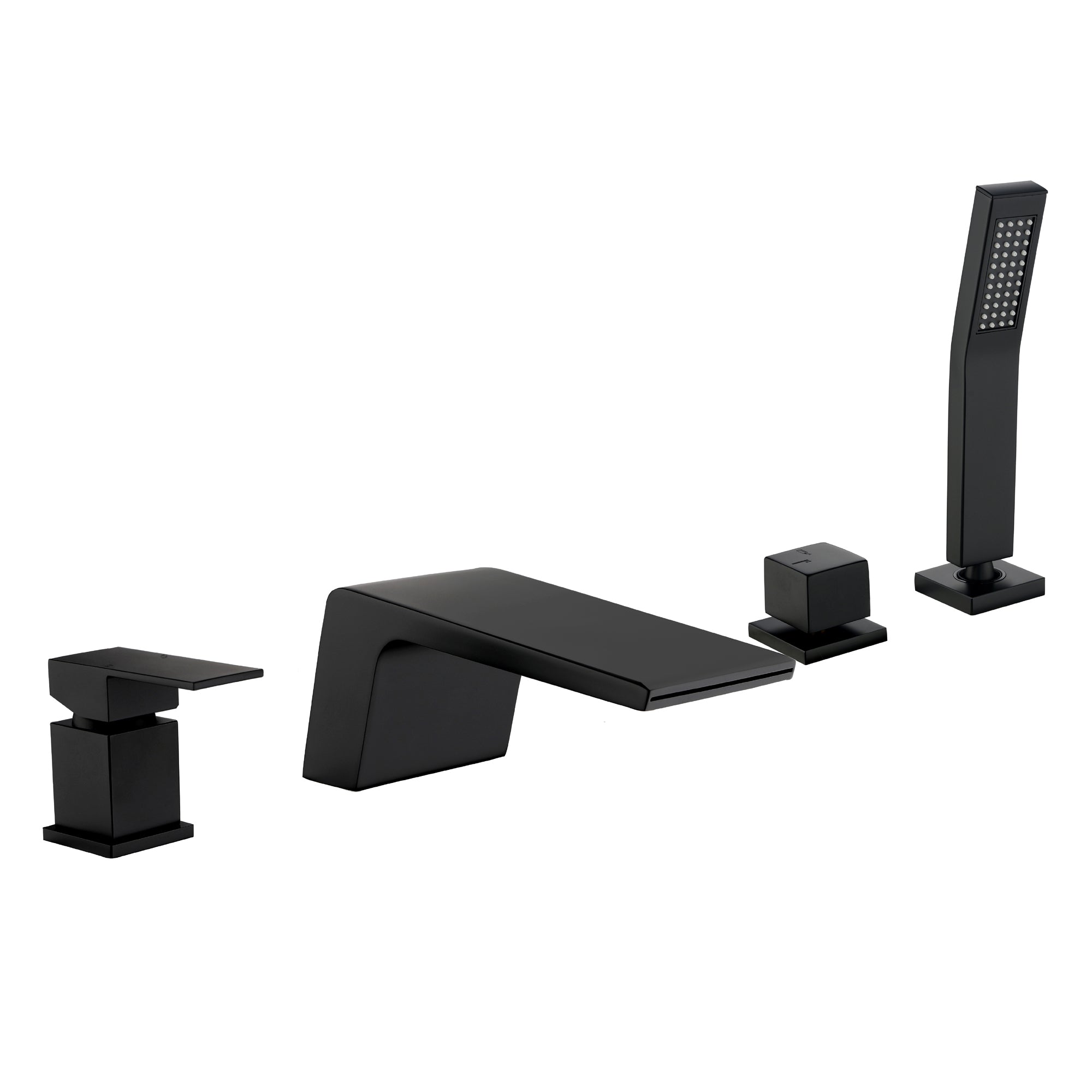 4-Hole Waterfall Deck-Mount Bathtub Faucet with Sprayer High Flow Roman Tub Filler with Hand Shower