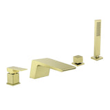 4-Hole Waterfall Deck-Mount Bathtub Faucet with Sprayer High Flow Roman Tub Filler with Hand Shower
