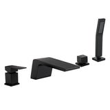 4-Hole Waterfall Deck-Mount Bathtub Faucet with Sprayer High Flow Roman Tub Filler with Hand Shower