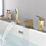 3-Holes Deck-Mount Tub Filler Trim Brass 1-Handle Waterfall Roman Tub Faucet with Hand Sprayer in Matte Black | Brushed Nickel | Brushed Gold