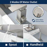 3-Holes Deck-Mount Tub Filler Trim Brass 1-Handle Waterfall Roman Tub Faucet with Hand Sprayer in Matte Black | Brushed Nickel | Brushed Gold
