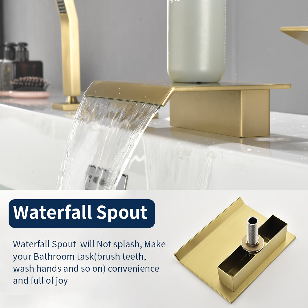 Roman Tub Filler Single Handle Deck Mounted 4 Holes Bathtub Faucet with Handheld Shower in Matte Black, Brushed Nickel, Brushed Gold