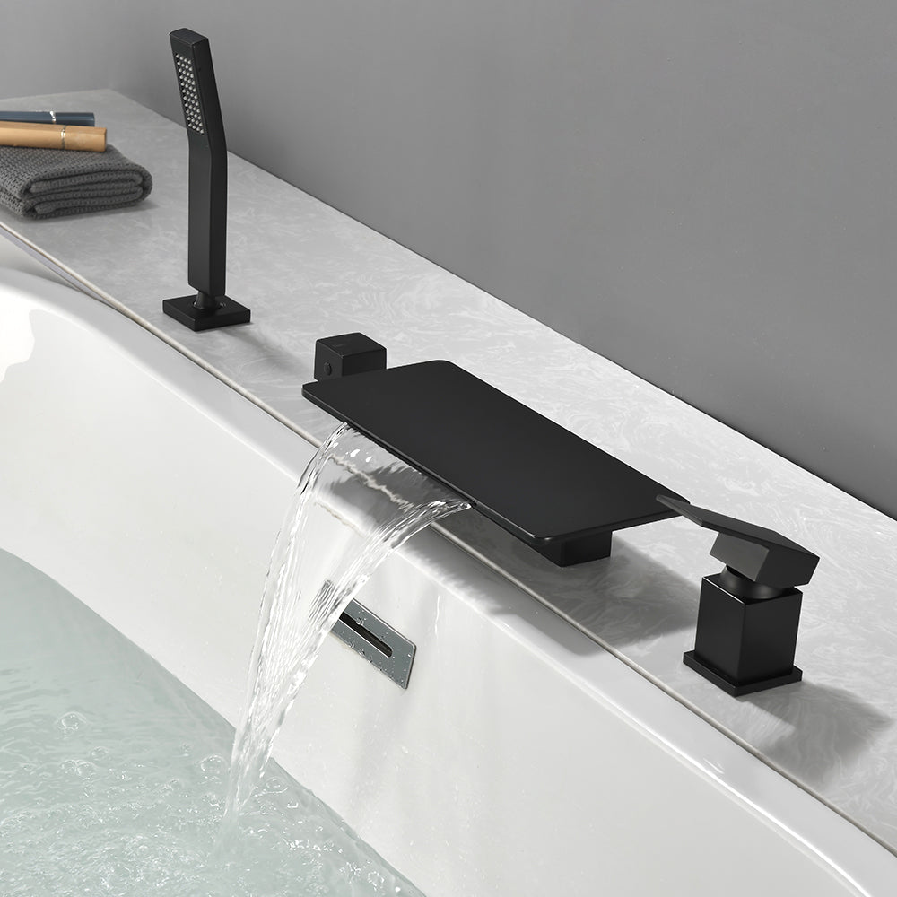 High Flow roman faucet set 4-piece Waterfall Tub Filler with Rough-in Valve and hand shower