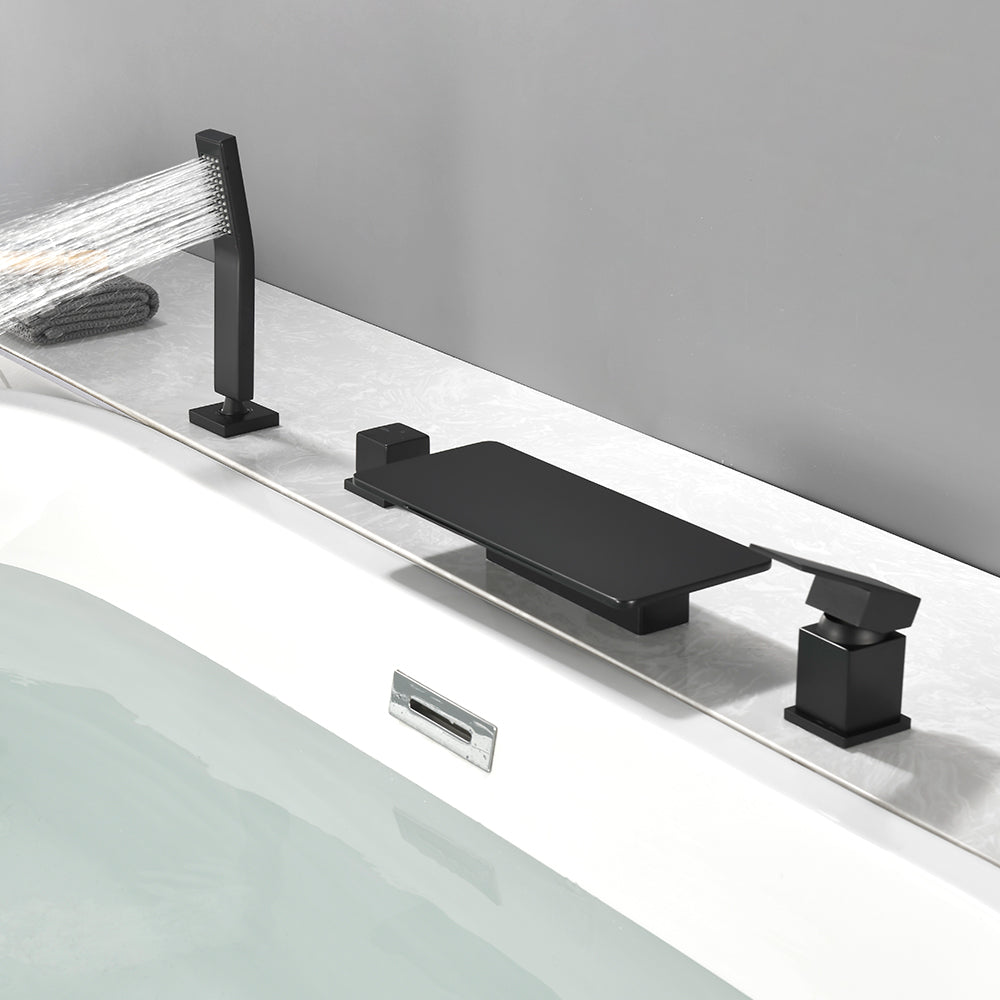 High Flow roman faucet set 4-piece Waterfall Tub Filler with Rough-in Valve and hand shower