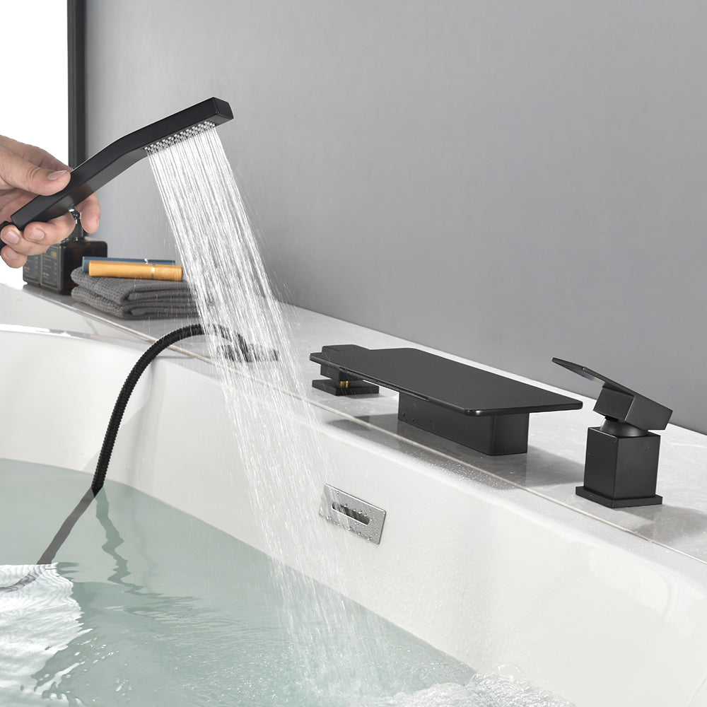 High Flow roman faucet set 4-piece Waterfall Tub Filler with Rough-in Valve and hand shower