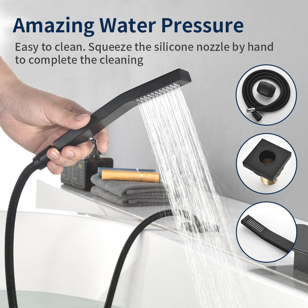 High Flow roman faucet set 4-piece Waterfall Tub Filler with Rough-in Valve and hand shower