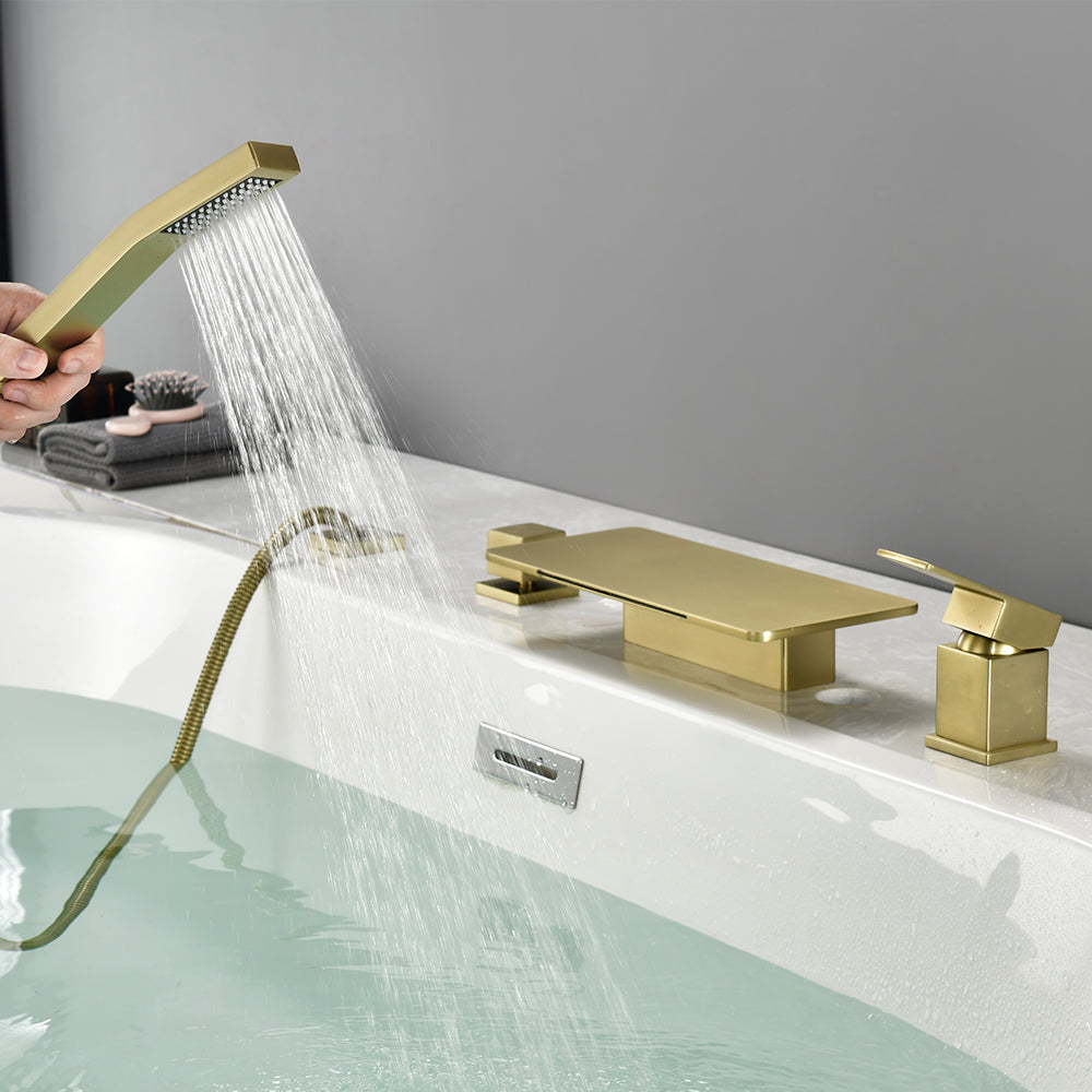 High Flow roman faucet set 4-piece Waterfall Tub Filler with Rough-in Valve and hand shower
