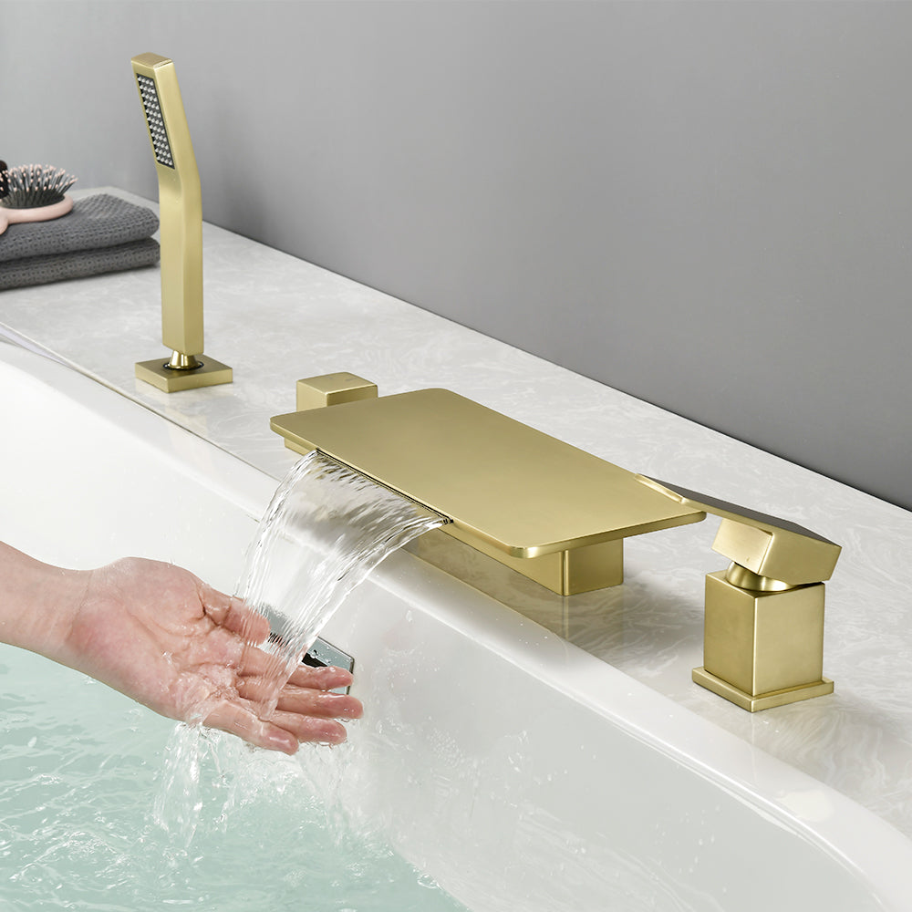 High Flow roman faucet set 4-piece Waterfall Tub Filler with Rough-in Valve and hand shower