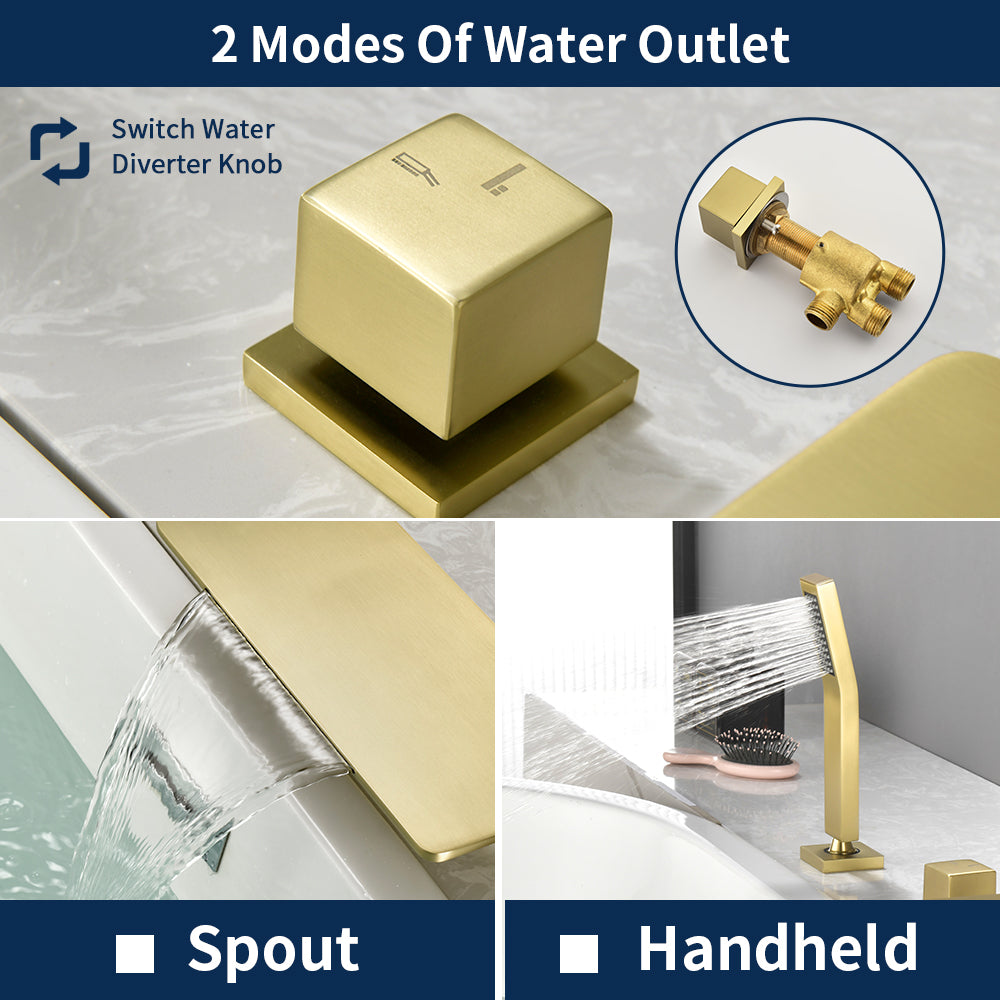 High Flow roman faucet set 4-piece Waterfall Tub Filler with Rough-in Valve and hand shower