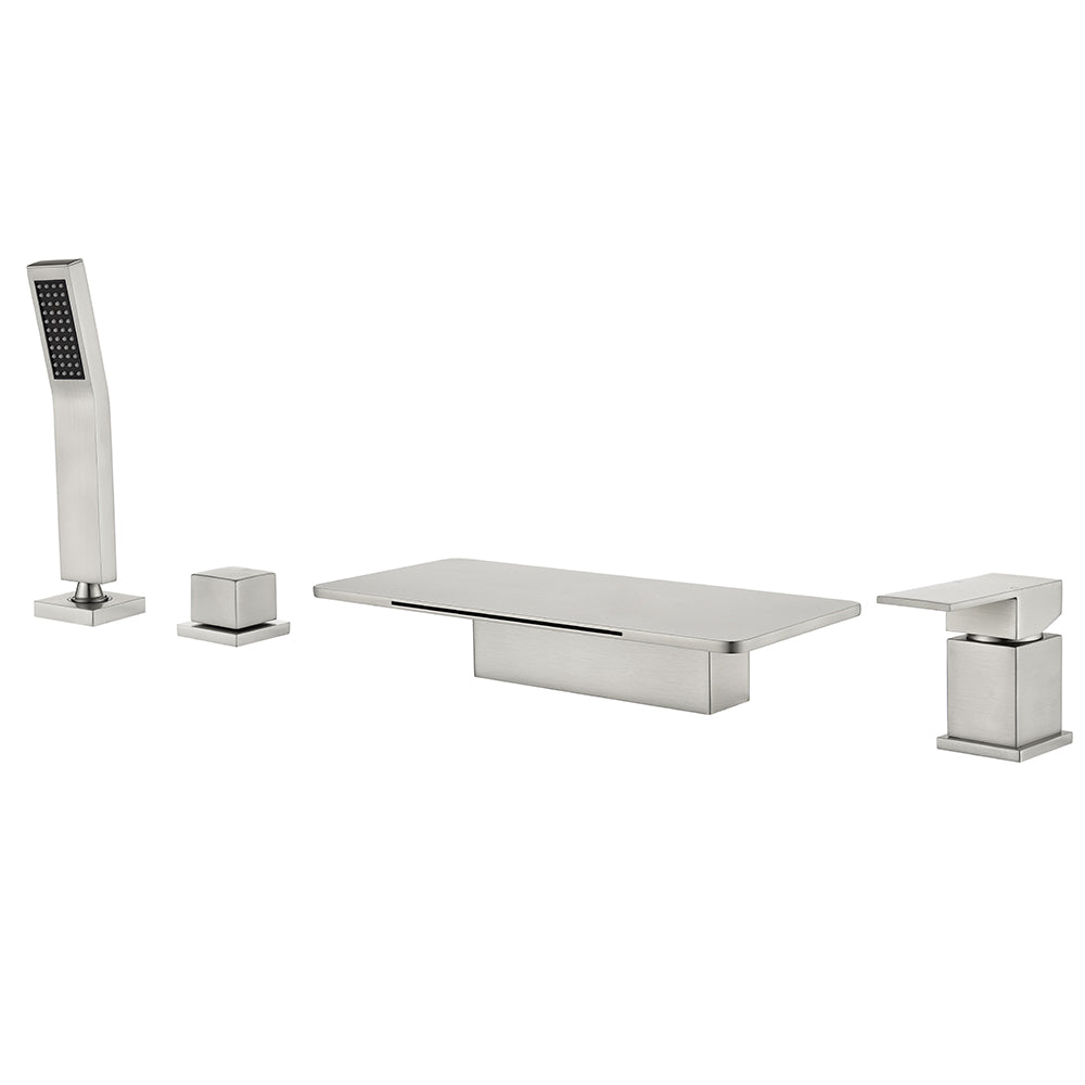 High Flow roman faucet set 4-piece Waterfall Tub Filler with Rough-in Valve and hand shower