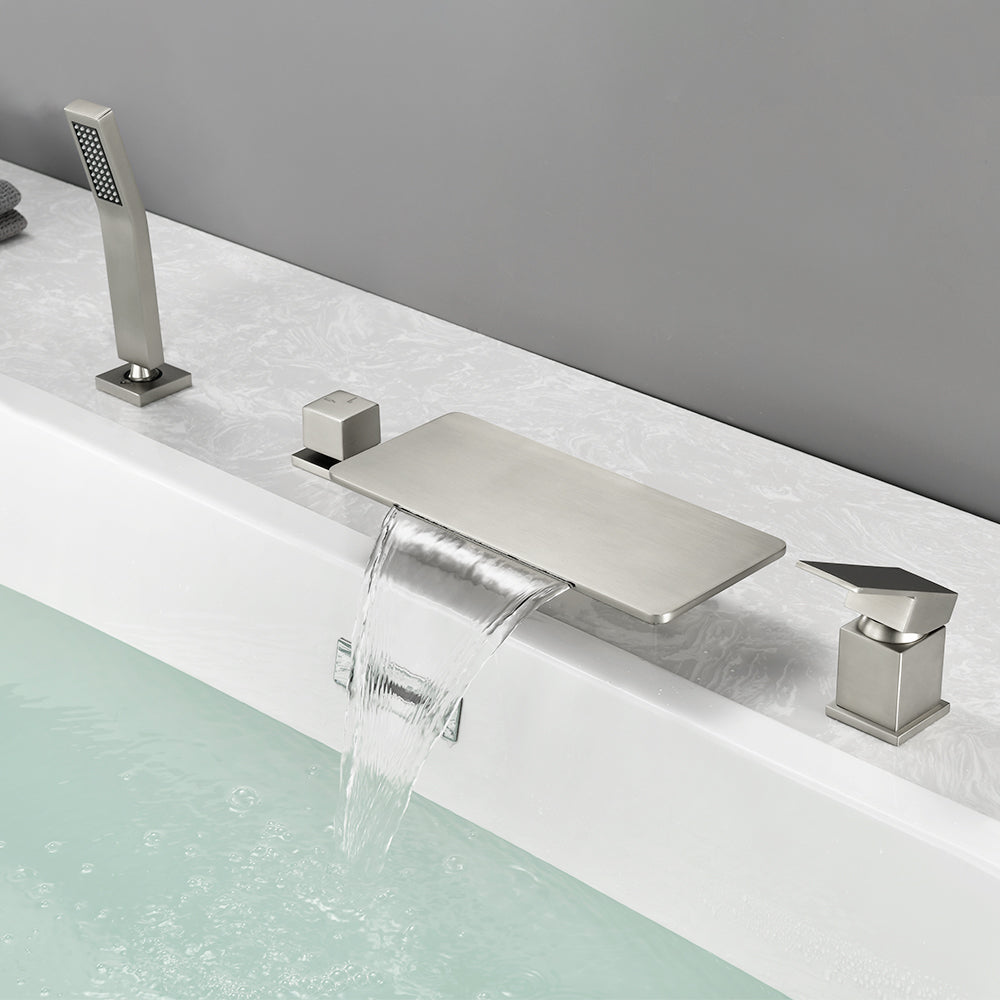 High Flow roman faucet set 4-piece Waterfall Tub Filler with Rough-in Valve and hand shower