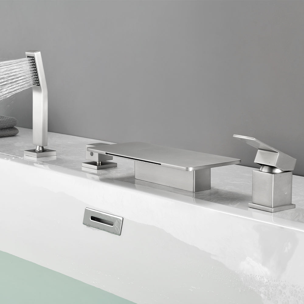High Flow roman faucet set 4-piece Waterfall Tub Filler with Rough-in Valve and hand shower