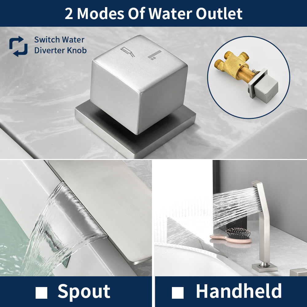 High Flow roman faucet set 4-piece Waterfall Tub Filler with Rough-in Valve and hand shower