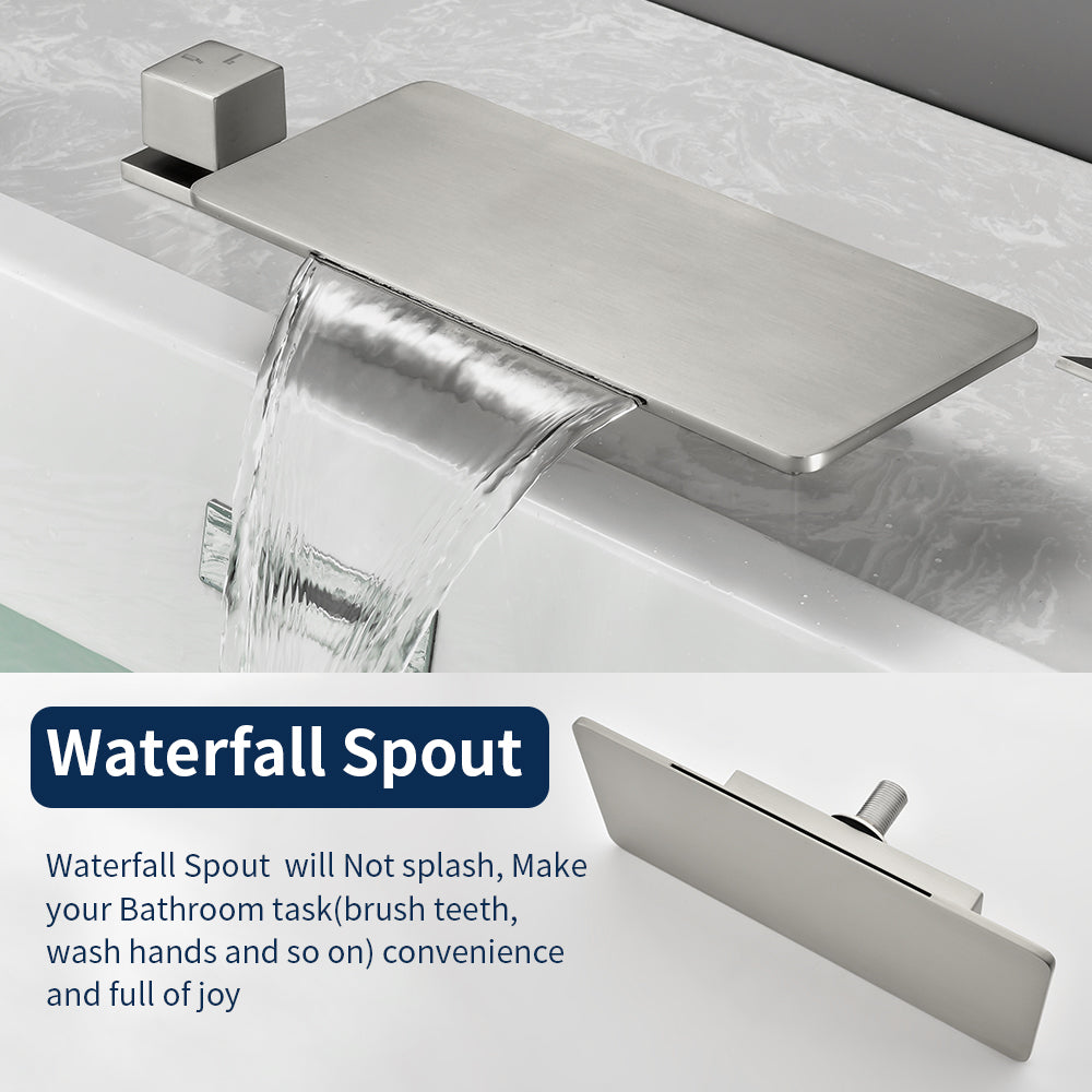 High Flow roman faucet set 4-piece Waterfall Tub Filler with Rough-in Valve and hand shower