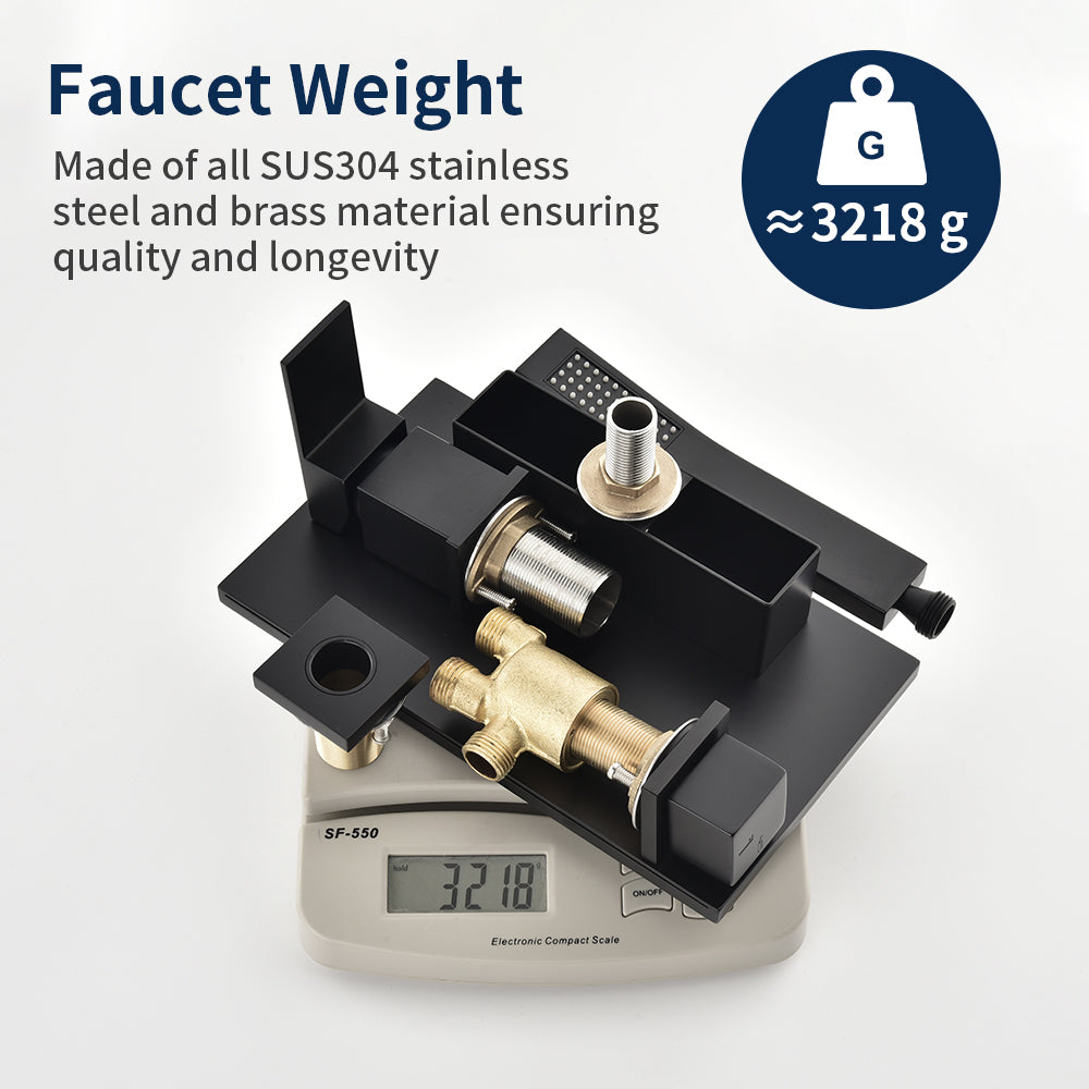 Waterfall Roman Tub Faucet  Single-Handle 4 Hole Deck Mounted Tub Filler with Shower Diverter Solid Brass