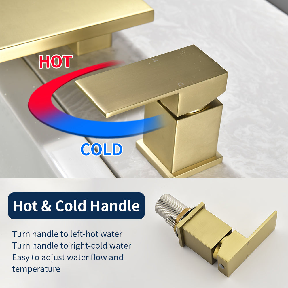 Waterfall Roman Tub Faucet  Single-Handle 4 Hole Deck Mounted Tub Filler with Shower Diverter Solid Brass