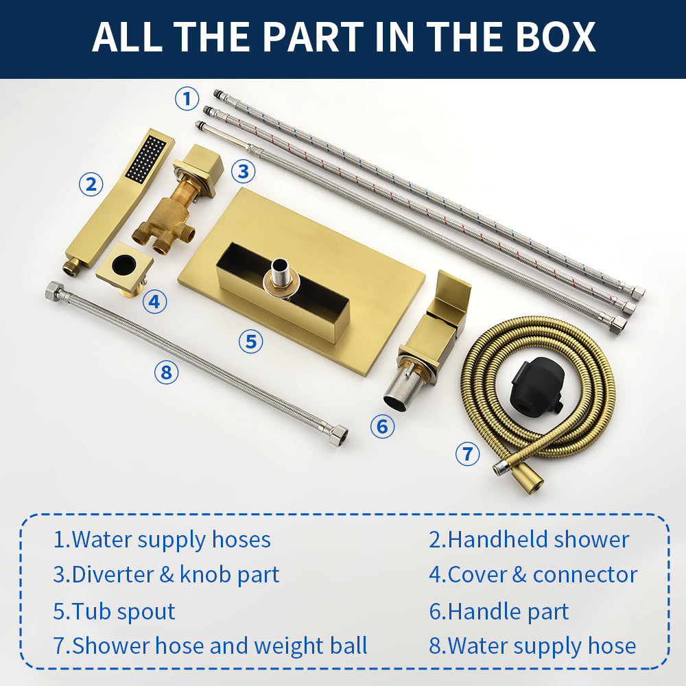 Waterfall Roman Tub Faucet  Single-Handle 4 Hole Deck Mounted Tub Filler with Shower Diverter Solid Brass