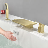 Waterfall Roman Tub Faucet  Single-Handle 4 Hole Deck Mounted Tub Filler with Shower Diverter Solid Brass