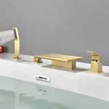 Waterfall Roman Tub Faucet  Single-Handle 4 Hole Deck Mounted Tub Filler with Shower Diverter Solid Brass