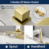 Waterfall Roman Tub Faucet  Single-Handle 4 Hole Deck Mounted Tub Filler with Shower Diverter Solid Brass