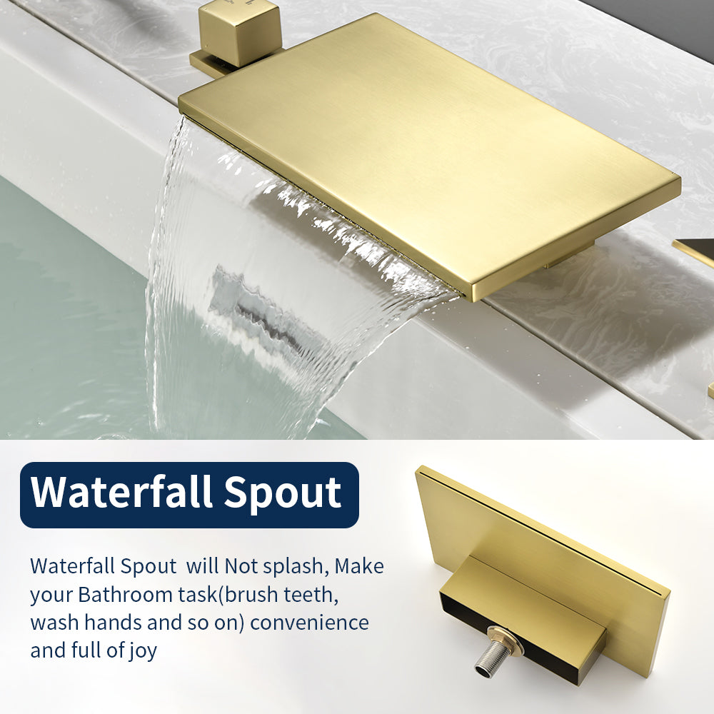 Waterfall Roman Tub Faucet  Single-Handle 4 Hole Deck Mounted Tub Filler with Shower Diverter Solid Brass