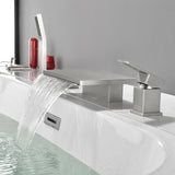 Waterfall Roman Tub Faucet  Single-Handle 4 Hole Deck Mounted Tub Filler with Shower Diverter Solid Brass