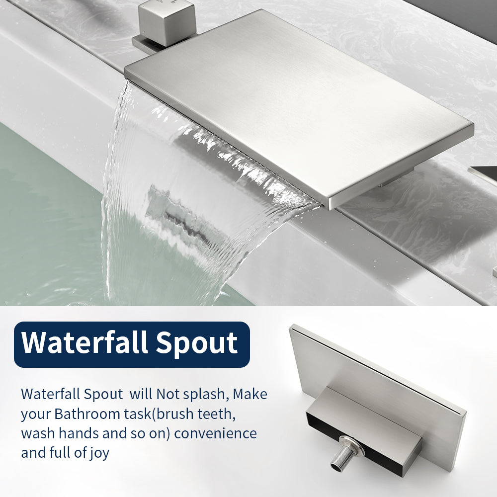 Waterfall Roman Tub Faucet  Single-Handle 4 Hole Deck Mounted Tub Filler with Shower Diverter Solid Brass