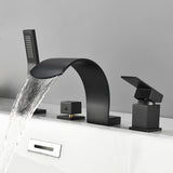 4-Hole Roman Bath Faucet Hot Cold Water Mixer Deck Mount Waterfall Tub Faucet with Hand Shower - Matte Black, Brushed Nickel, Brushed Gold