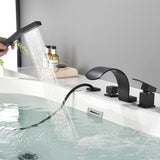 4-Hole Roman Bath Faucet Hot Cold Water Mixer Deck Mount Waterfall Tub Faucet with Hand Shower - Matte Black, Brushed Nickel, Brushed Gold