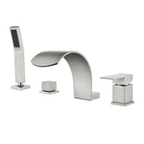 4-Hole Roman Bath Faucet Hot Cold Water Mixer Deck Mount Waterfall Tub Faucet with Hand Shower - Matte Black, Brushed Nickel, Brushed Gold