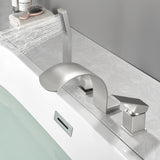 4-Hole Roman Bath Faucet Hot Cold Water Mixer Deck Mount Waterfall Tub Faucet with Hand Shower - Matte Black, Brushed Nickel, Brushed Gold