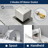 4-Hole Roman Bath Faucet Hot Cold Water Mixer Deck Mount Waterfall Tub Faucet with Hand Shower - Matte Black, Brushed Nickel, Brushed Gold