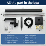 Floor Mount Waterfall Tub Filler Single Hole Hot Cold Water Mixer Free Standing Tub Faucet with Hand Shower and Valve