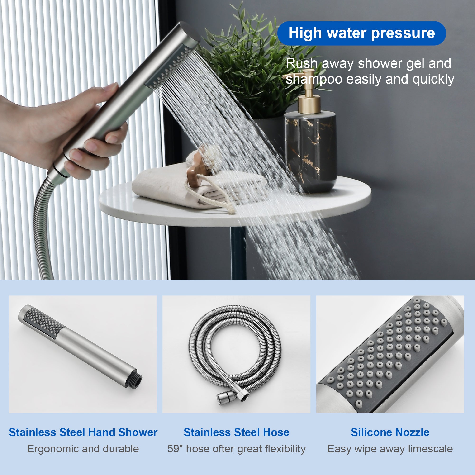 High-flow freestanding tub faucet with hand shower in Brushed Gold | Brushed Nickel | Matte Black