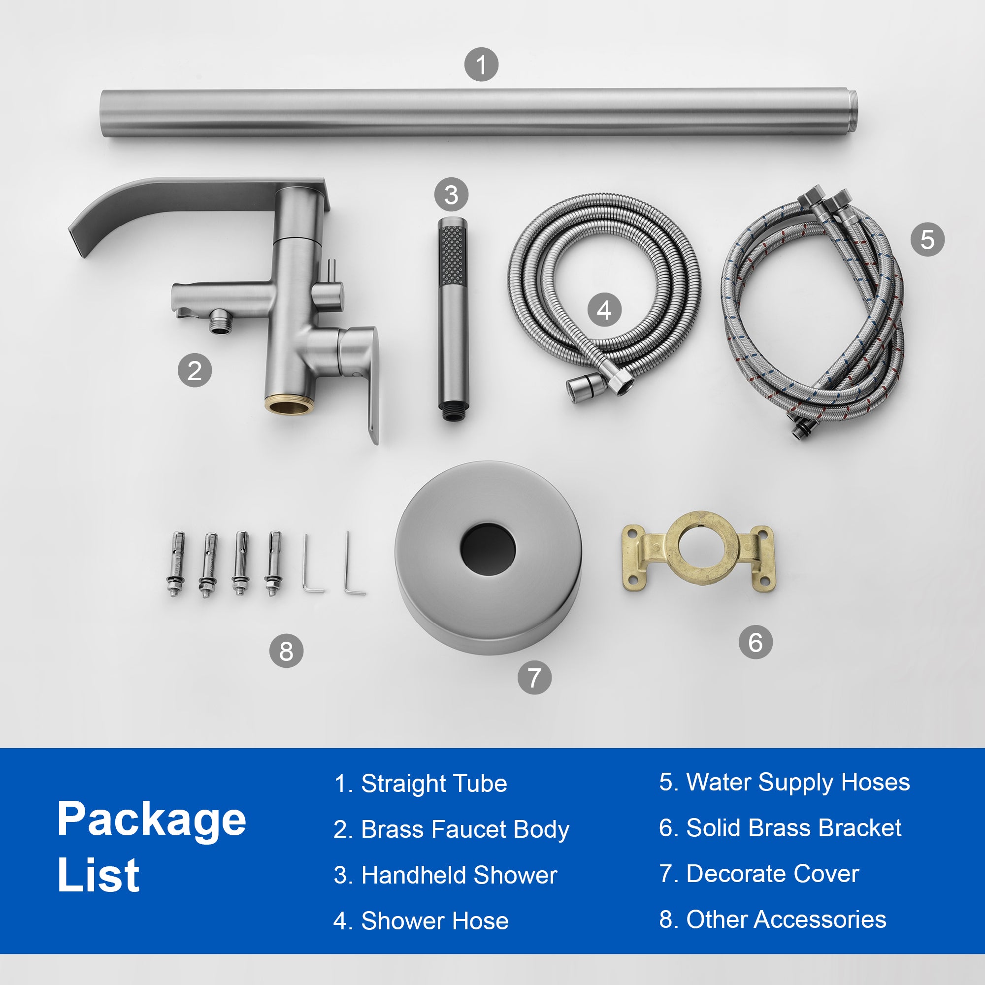 High-flow freestanding tub faucet with hand shower in Brushed Gold | Brushed Nickel | Matte Black