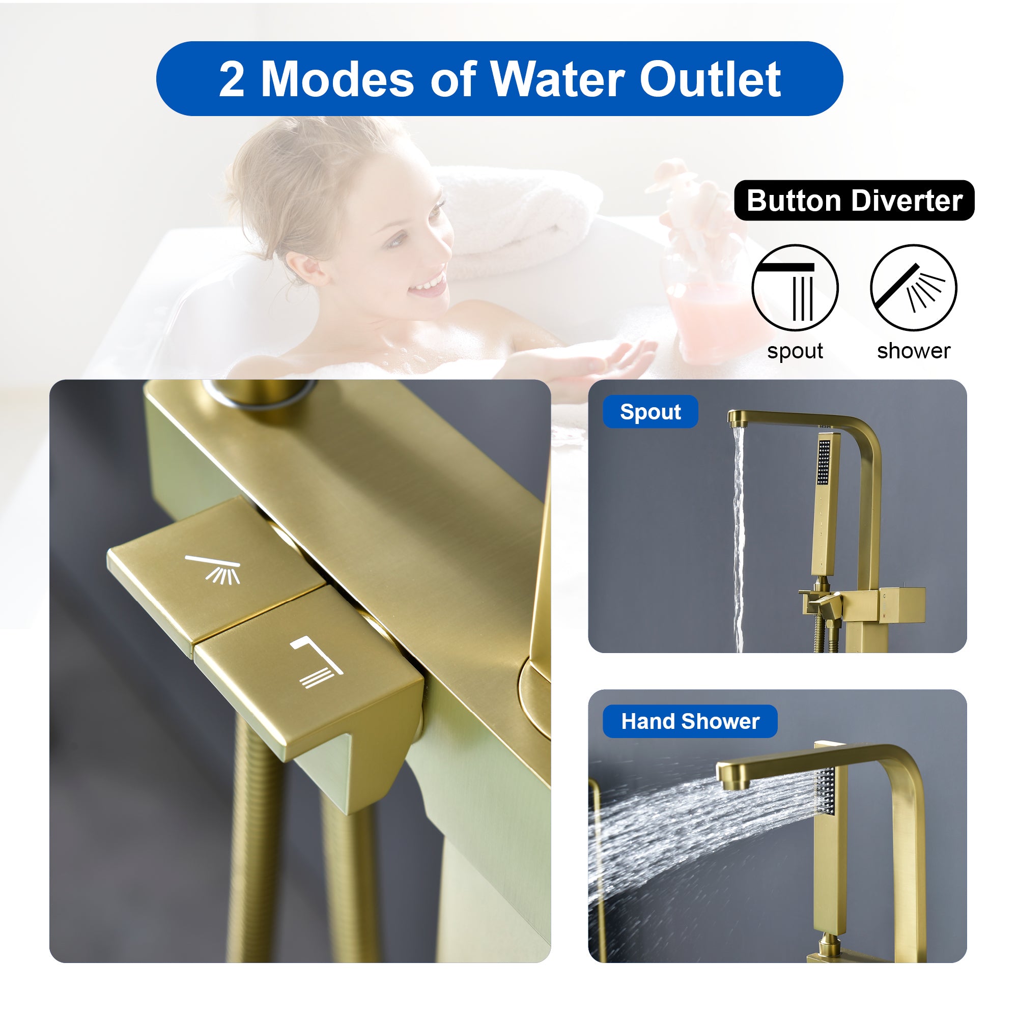 Two Water Modes freestanding tub faucet with handheld sprayer and 360° Swivel Spout