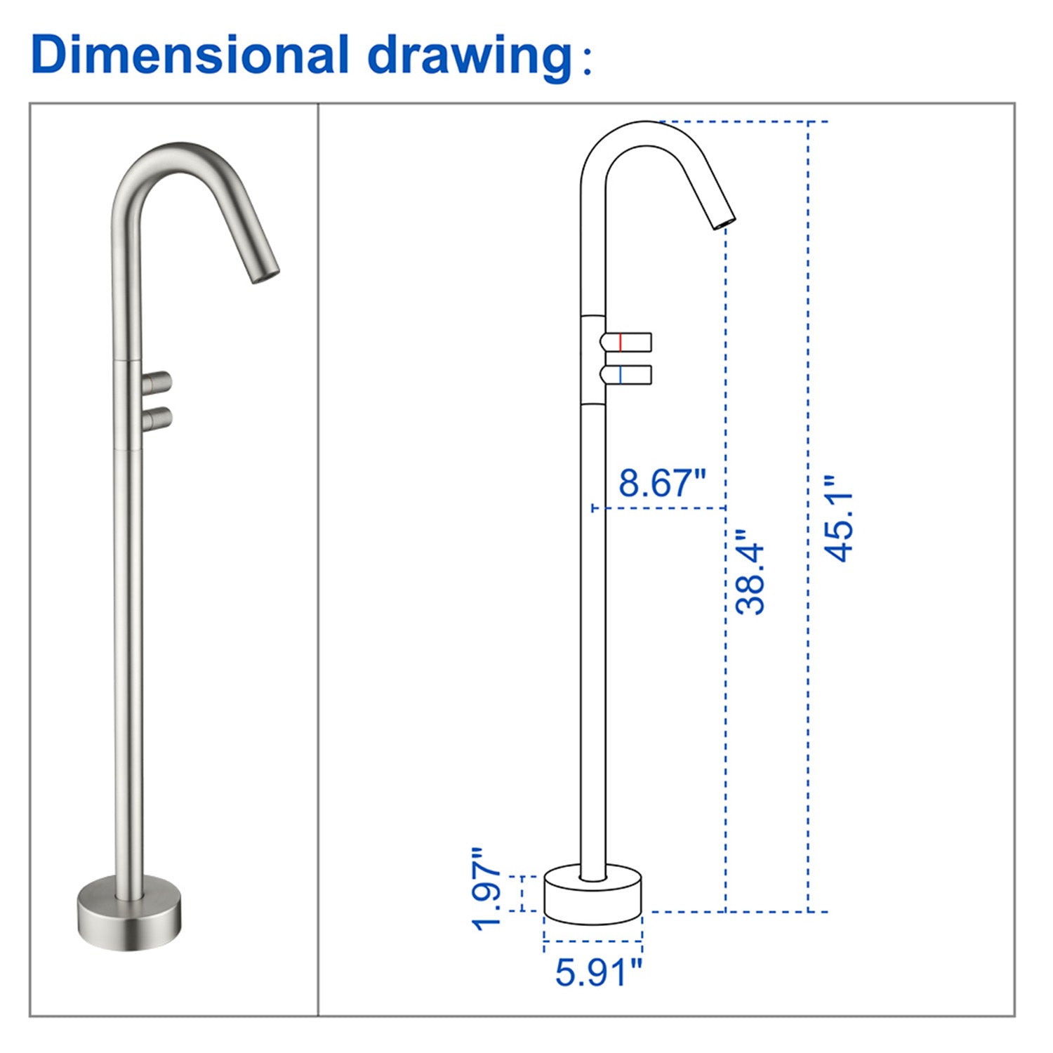CUPC Freestanding Tub Filler Bathtub Faucet 360-Degree Rotating Floor Mounted Faucets in matte black, brushed nickel, brushed gold, brushed gun grey
