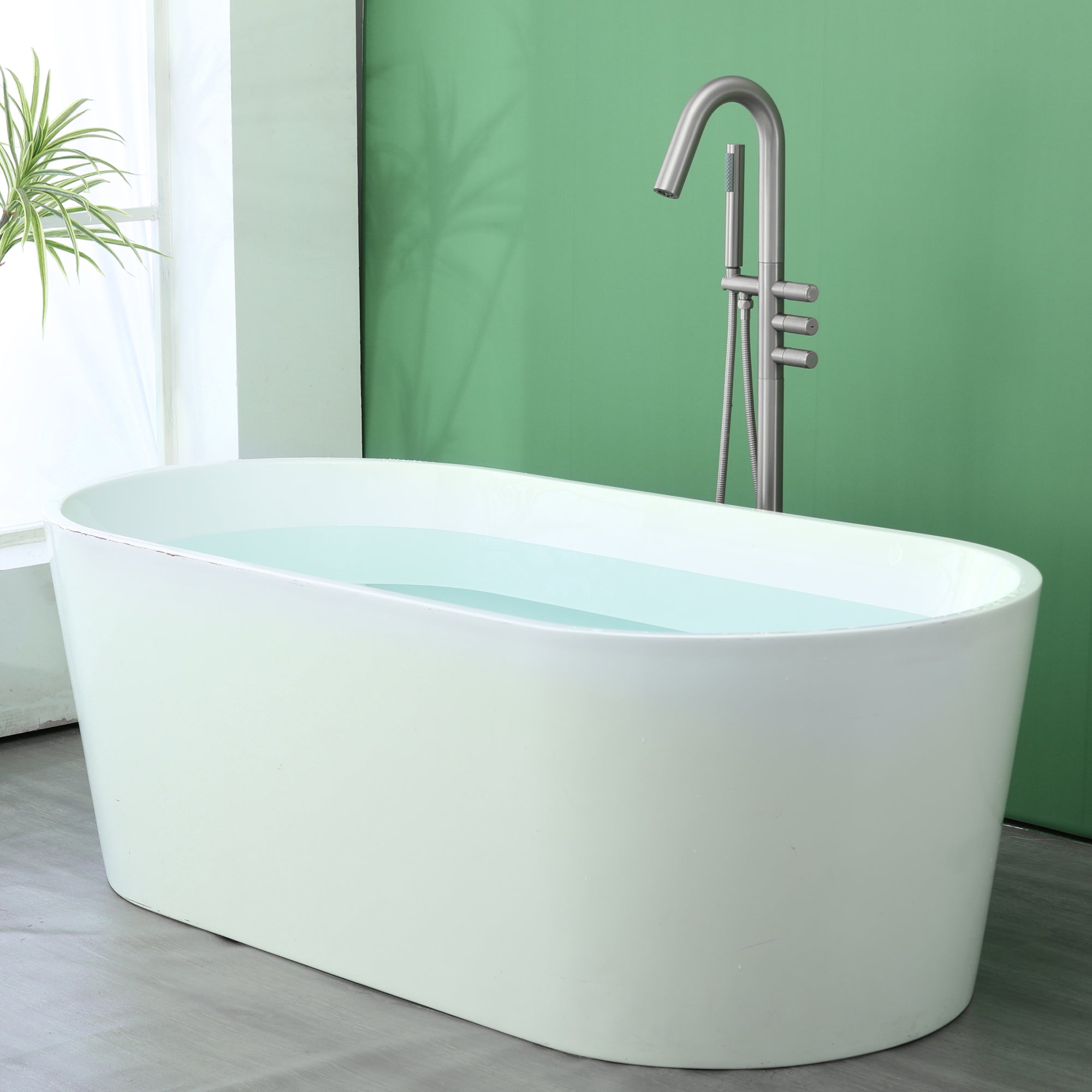CUPC Freestanding Bathtub Faucet 3 Knob Bathroom Brass Floor Mounted Tub Filler with Hand Shower