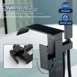Single Handle Freestanding Bath Tub Faucet with Handshower & Waterfall Spout Stand Alone Bathtub Faucet In Matte Black, Brushed Nickel, Brushed Gold