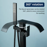 Single Handle Freestanding Bath Tub Faucet with Handshower & Waterfall Spout Stand Alone Bathtub Faucet In Matte Black, Brushed Nickel, Brushed Gold
