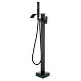 Single Handle Freestanding Bath Tub Faucet with Handshower & Waterfall Spout Stand Alone Bathtub Faucet In Matte Black, Brushed Nickel, Brushed Gold