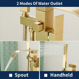 Single Handle Freestanding Bath Tub Faucet with Handshower & Waterfall Spout Stand Alone Bathtub Faucet In Matte Black, Brushed Nickel, Brushed Gold