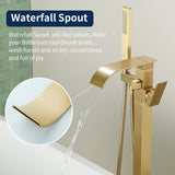 Single Handle Freestanding Bath Tub Faucet with Handshower & Waterfall Spout Stand Alone Bathtub Faucet In Matte Black, Brushed Nickel, Brushed Gold