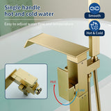Floor Mount Waterfall Tub Filler Single Hole Hot Cold Water Mixer Free Standing Tub Faucet with Hand Shower and Valve