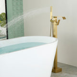 Floor Mount Waterfall Tub Filler Single Hole Hot Cold Water Mixer Free Standing Tub Faucet with Hand Shower and Valve